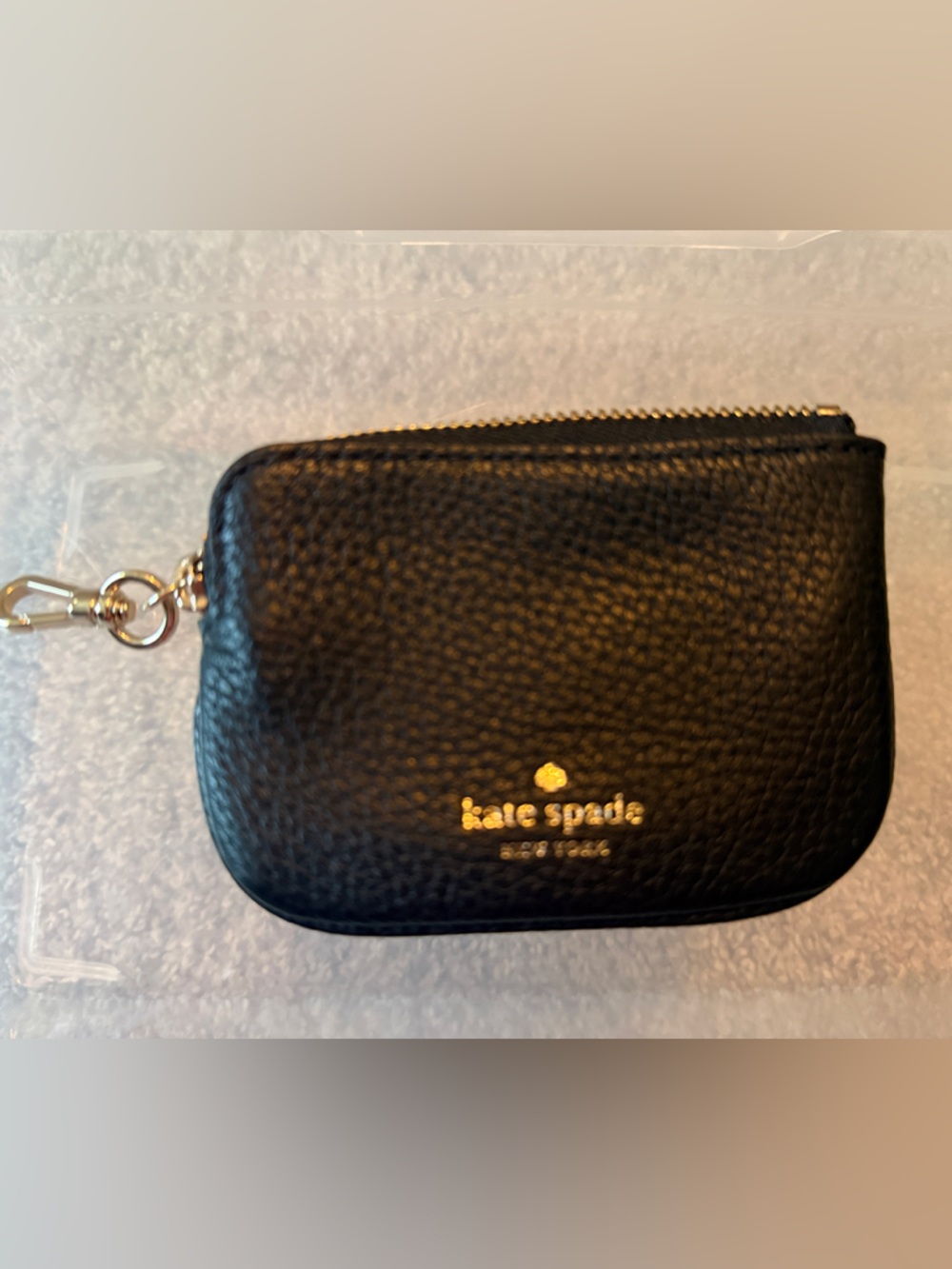 kate spade black pebbled leather key pouch with gold hardware